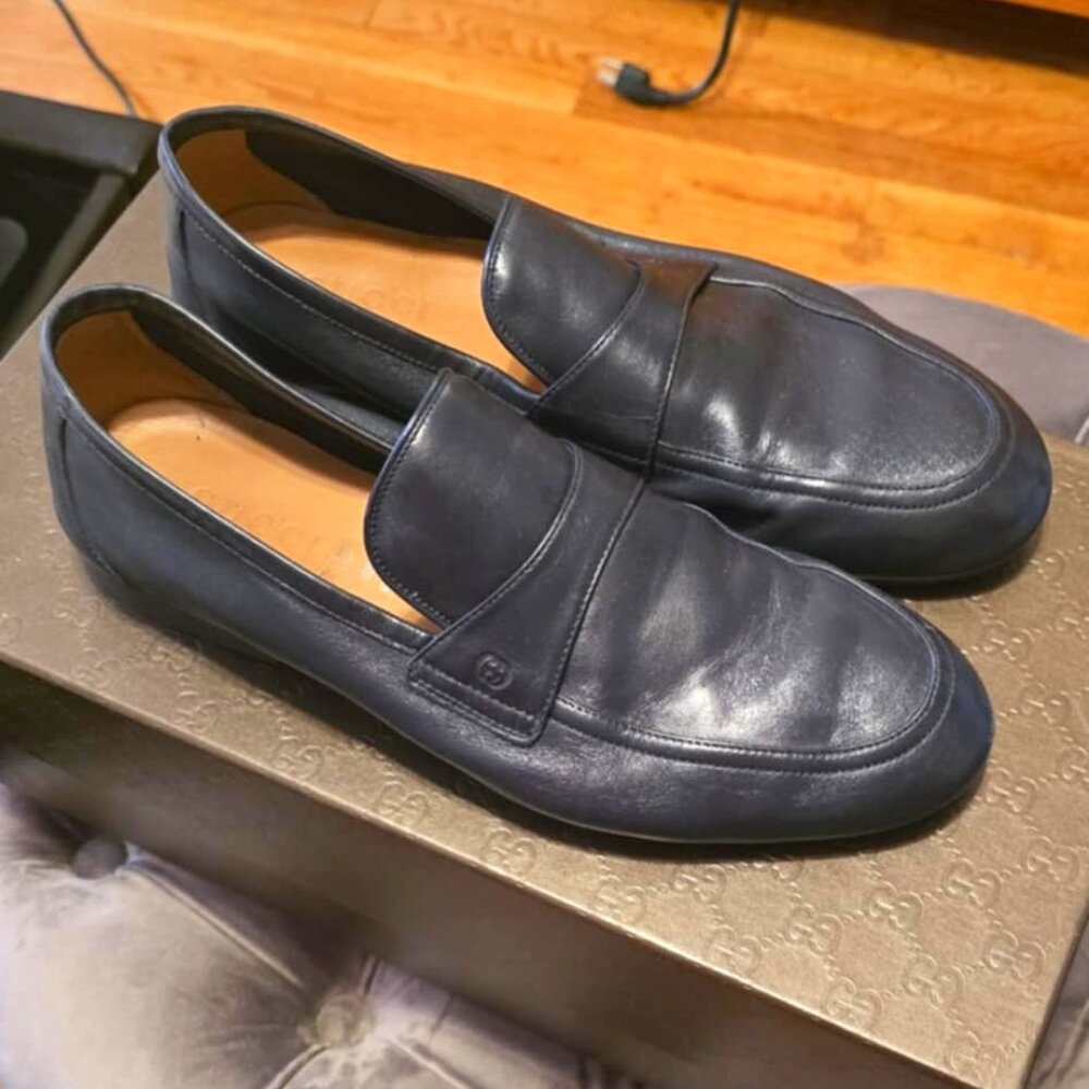 GUCCI Nappa Leather Loafers Men's 7 Blue Ultra Soft Driving Moccasin